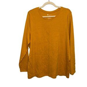 Stylus Womens Essential Tee Long Sleeve Mustard Yellow Cotton Blend Size 2X